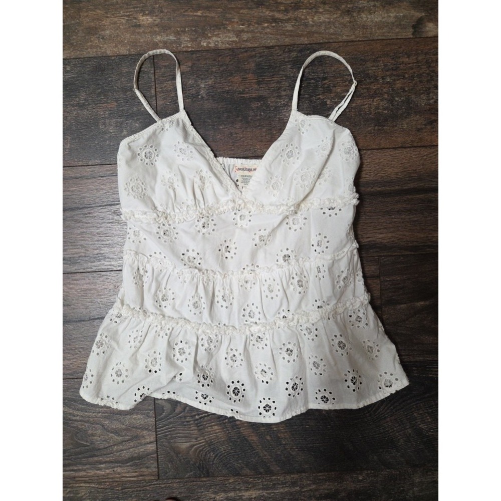 Polo Jeans Co Ralph Lauren Eyelet Lace Tank Top White XS Boho Y2K Adjust Straps